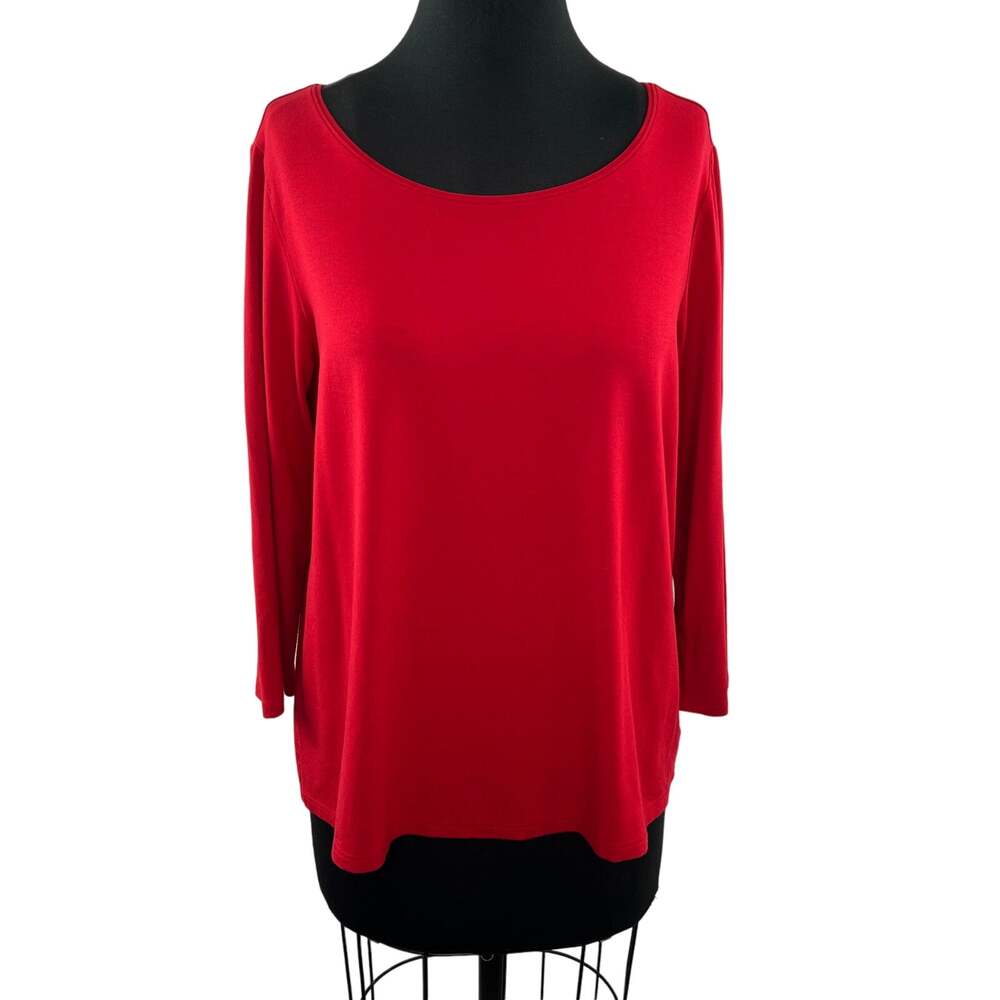 EILEEN FISHER Red Top Rayon Round Neck 3/4 Sleeve Casual Classic L? Large